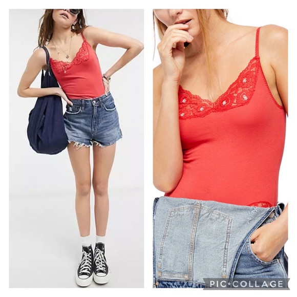 NWT Free People Side of Sass Bodysuit in Lady Bird (red) - Picture 2 of 13